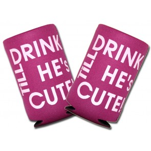 He's Cute Beer Coozies : Pink Collapsible Coolie Set